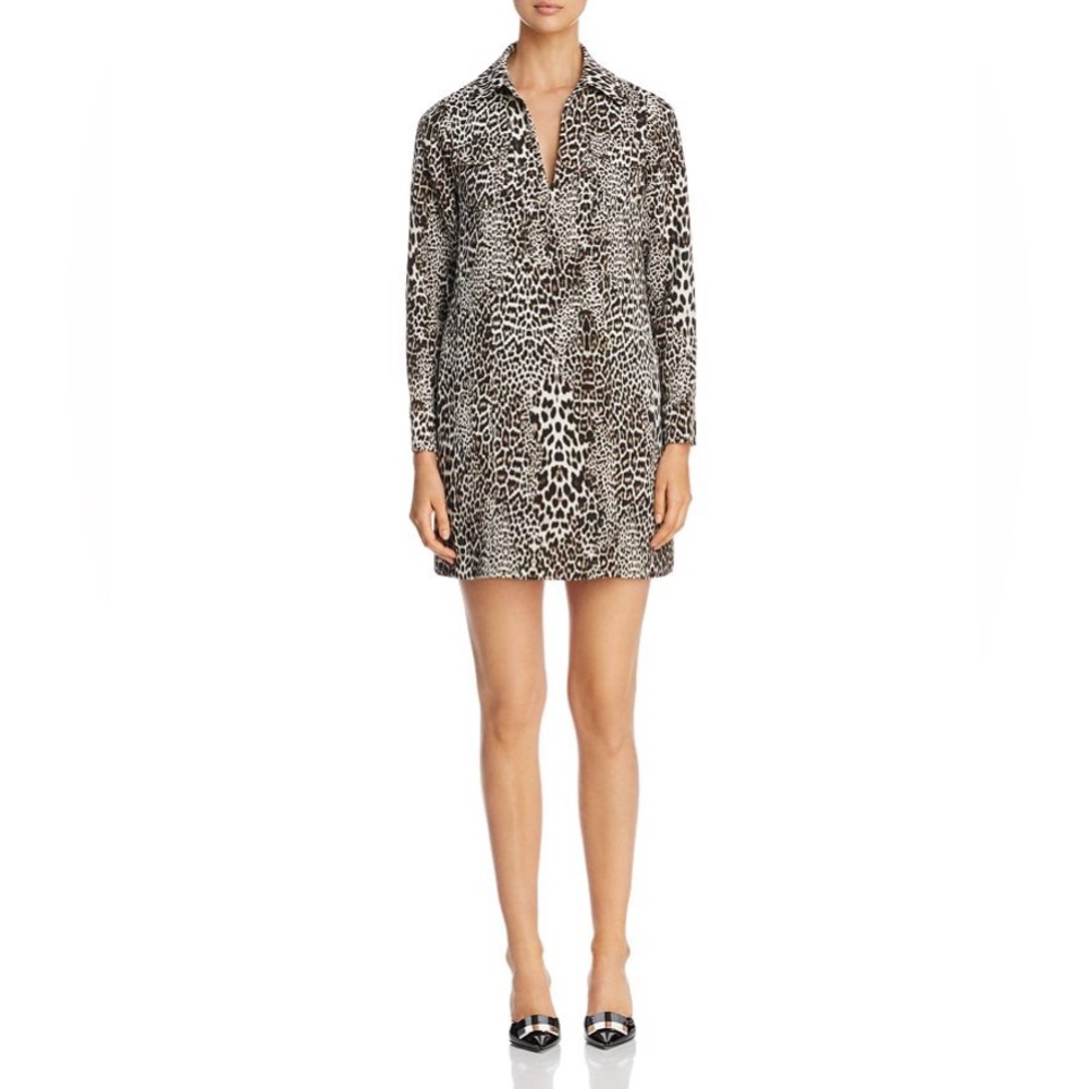 NWT Badgley Mischka Leopard Print Long Sleeve Shirt Dress Sz Large